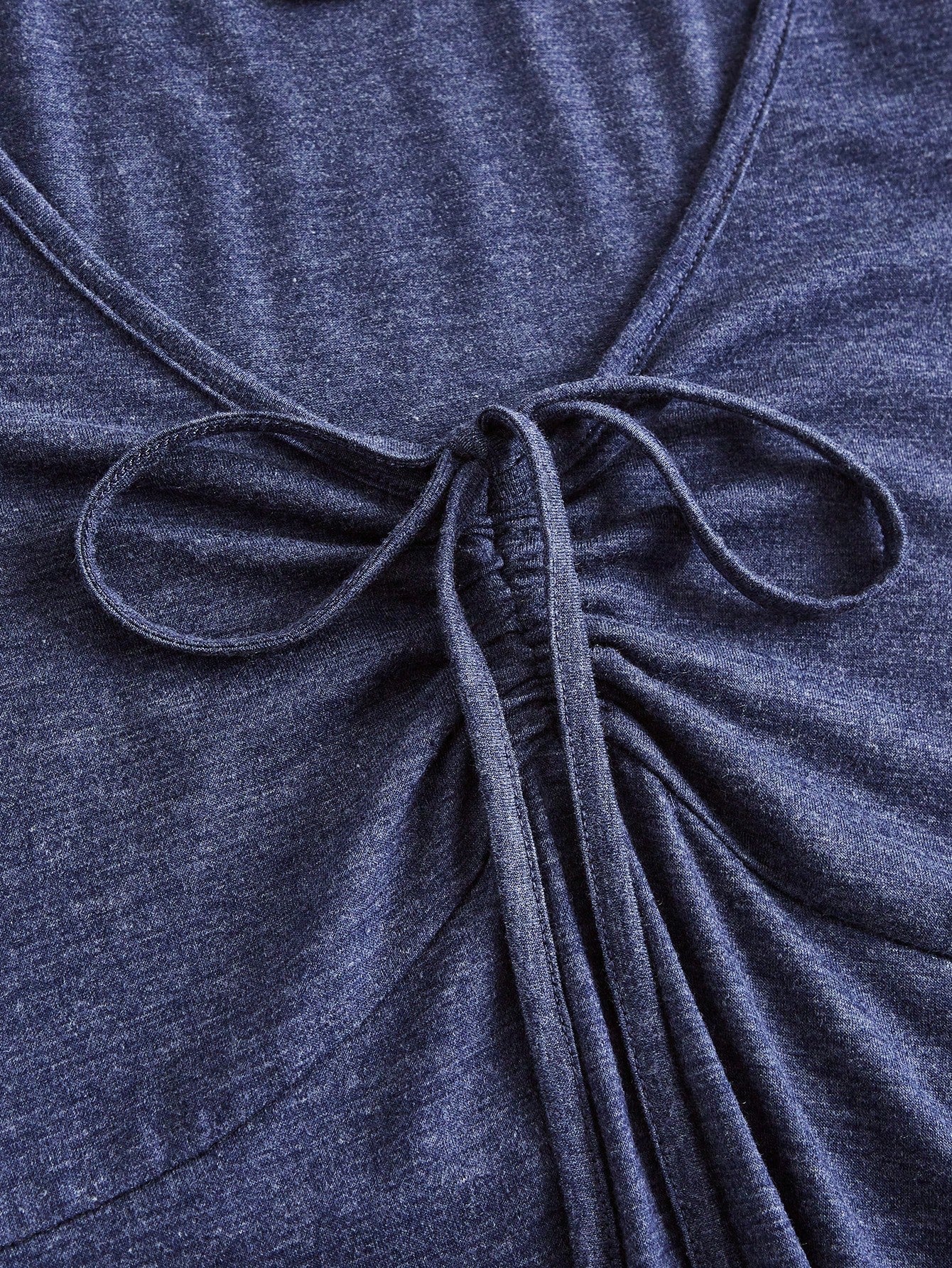 Navy Blue Knot Front Lettuce Trim Mini Dress | V-Neck Half Sleeve3