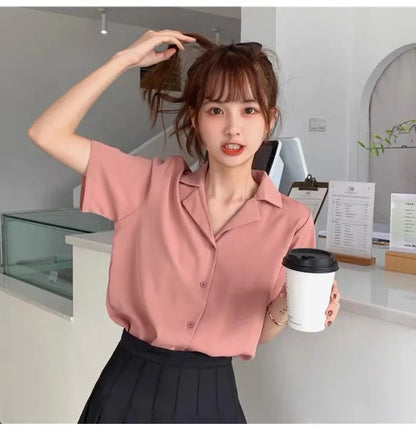 Women's Summer Chiffon Short-Sleeve Shirt with Button-Down Design | Casual Lightweight Blouse