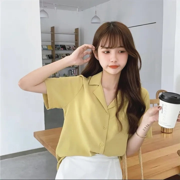 Women's Summer Chiffon Short-Sleeve Shirt with Button-Down Design | Casual Lightweight Blouse