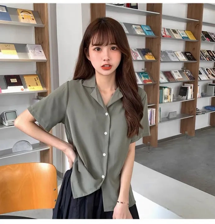 Women's Summer Chiffon Short-Sleeve Shirt with Button-Down Design | Casual Lightweight Blouse