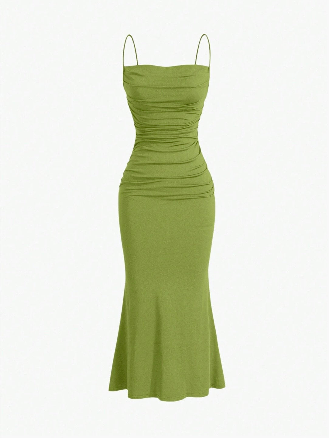 Elegant Pleated Mermaid Cami Maxi Dress – Ruched Backless Slip Dress for Evening & Parties