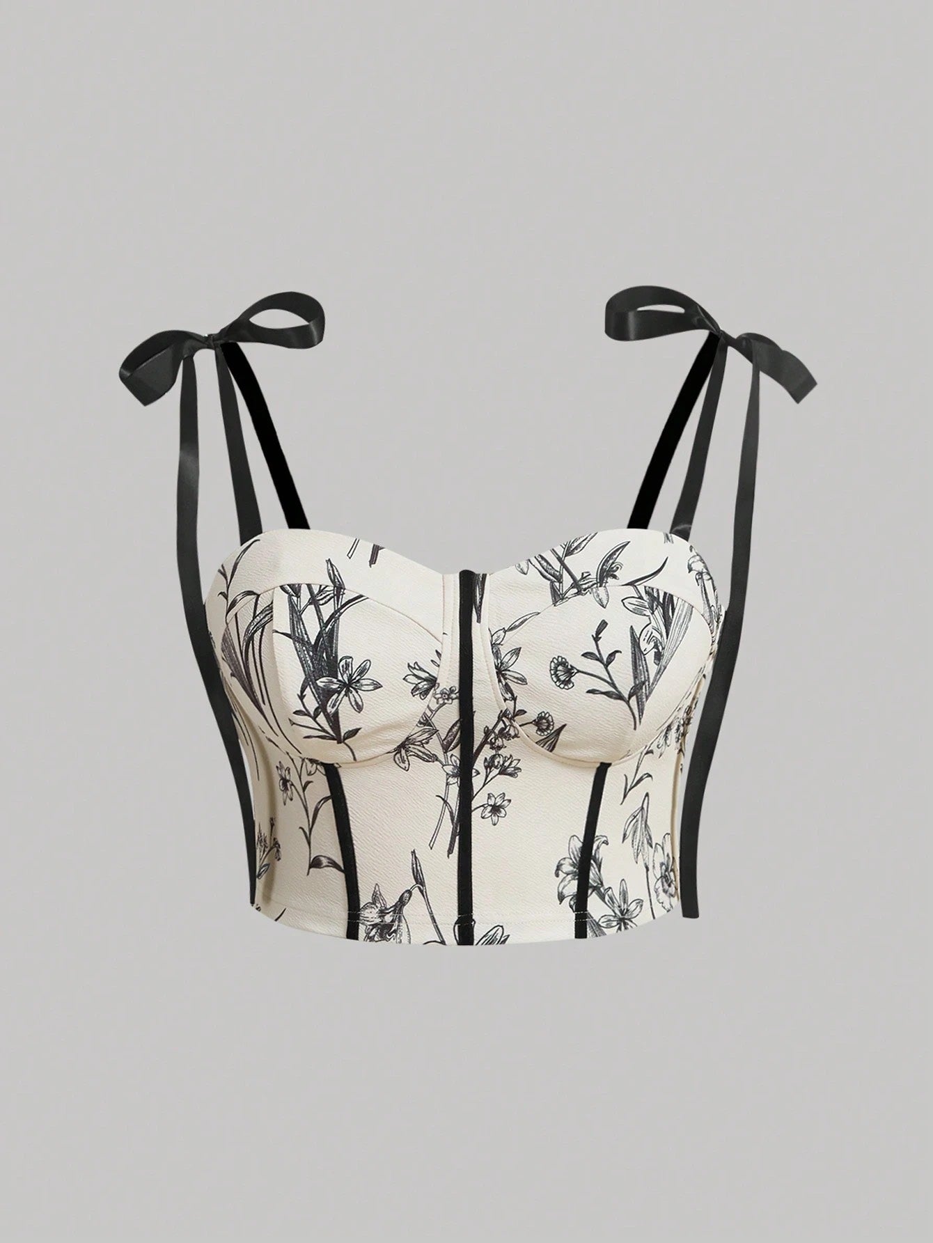 Floral Tie-Shoulder Corset