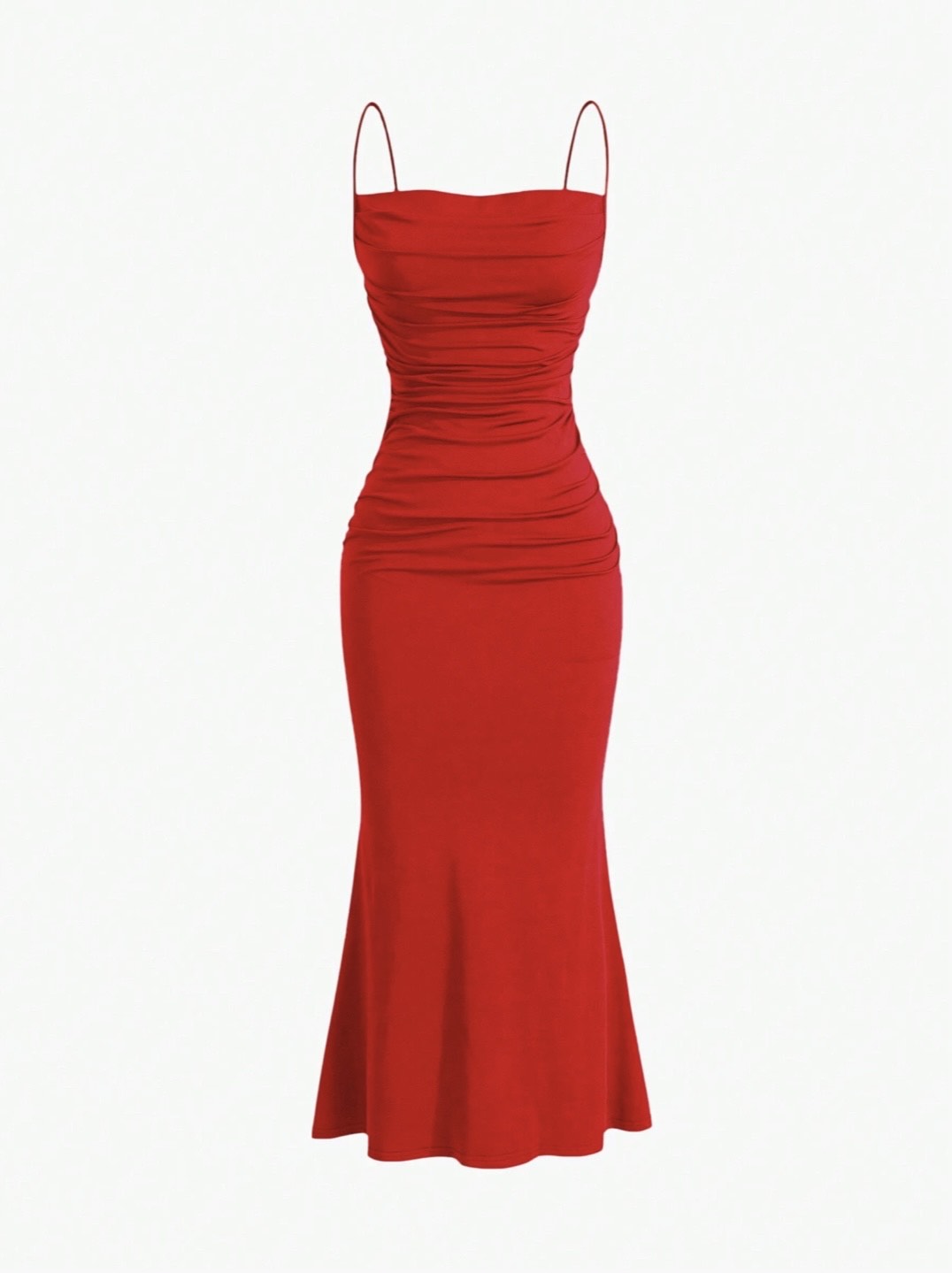 Elegant Pleated Mermaid Cami Maxi Dress – Ruched Backless Slip Dress for Evening & Parties