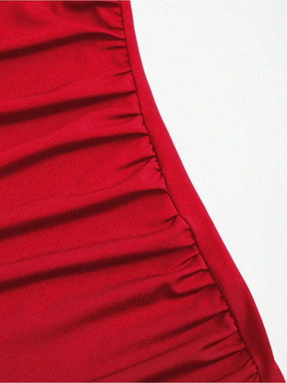 Elegant Pleated Mermaid Cami Maxi Dress – Ruched Backless Slip Dress for Evening & Parties