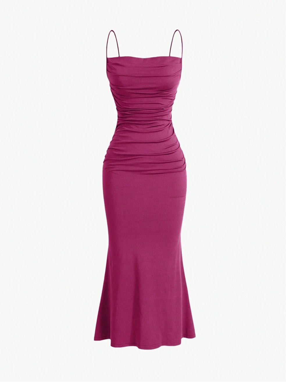 Elegant Pleated Mermaid Cami Maxi Dress – Ruched Backless Slip Dress for Evening & Parties