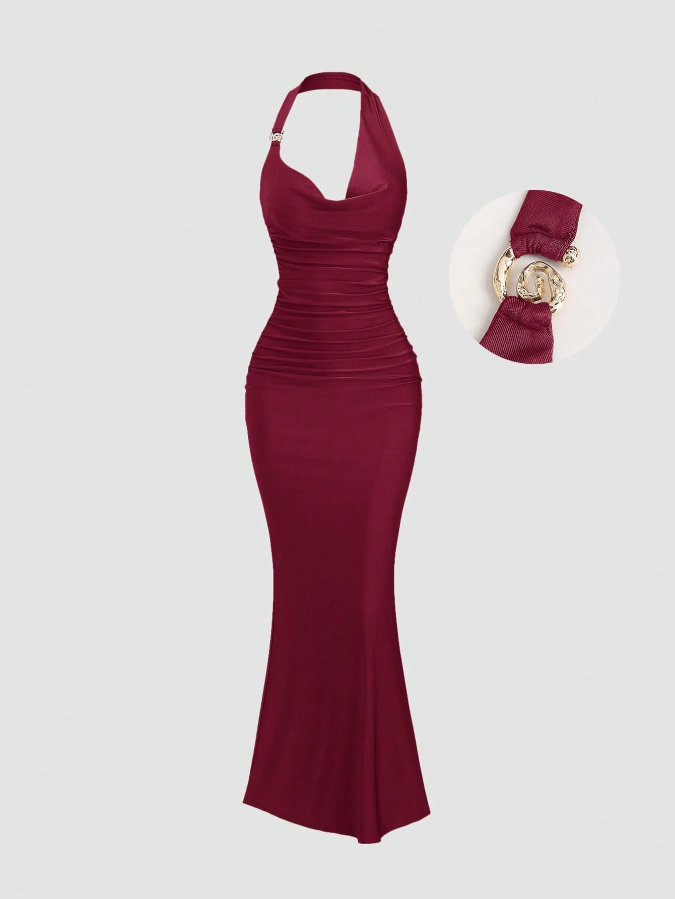 Red spaghetti strap belted long dress with a slim fit vintage silhouette and adjustable straps for women by Fashzeo.