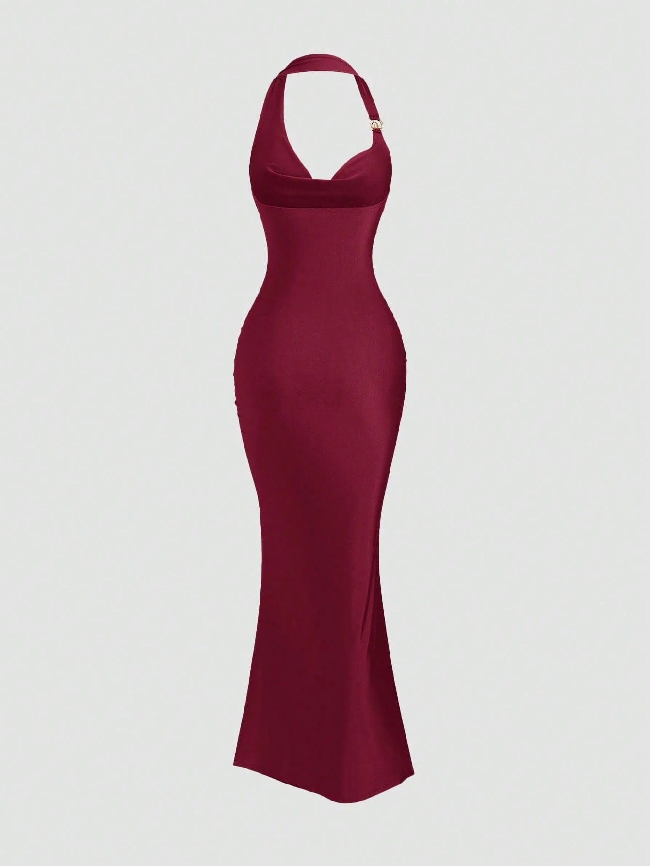 Red spaghetti strap belted long dress with a slim fit vintage silhouette and adjustable straps for women by Fashzeo.