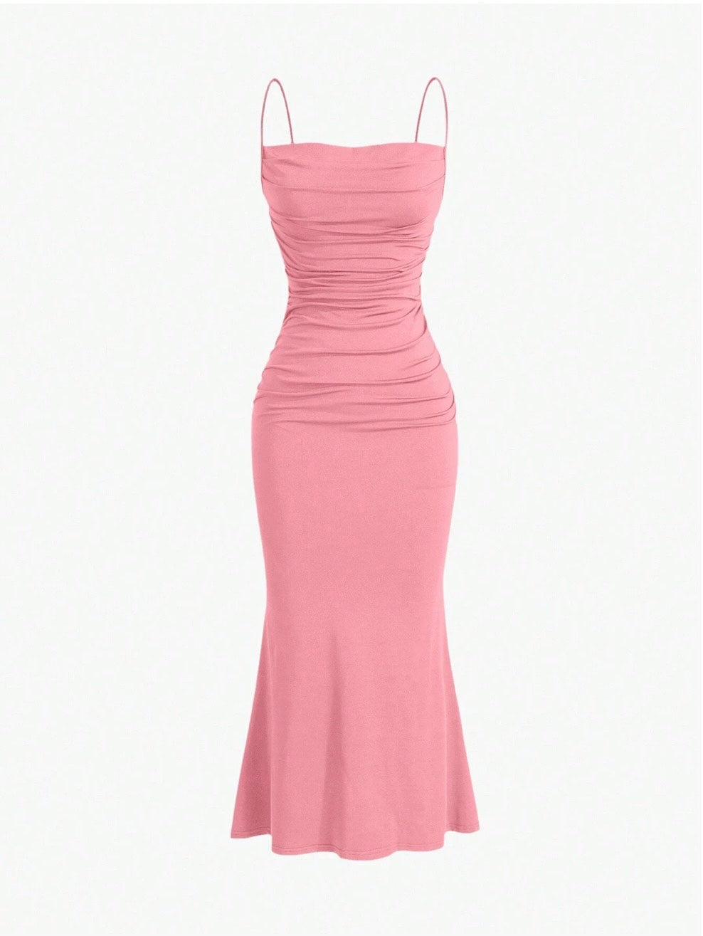 Elegant Pleated Mermaid Cami Maxi Dress – Ruched Backless Slip Dress for Evening & Parties