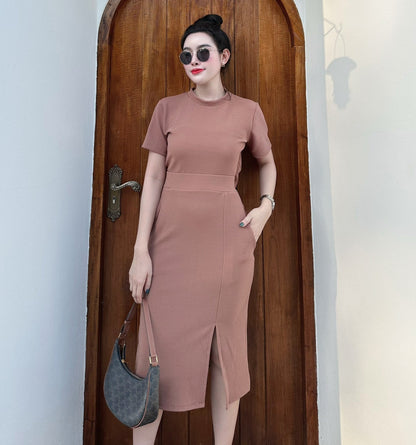 Minimalist Wool Wave Co-ord Set – Crop Top & Front Slit Skirt | Trendy Two-Piece Outfit for Women