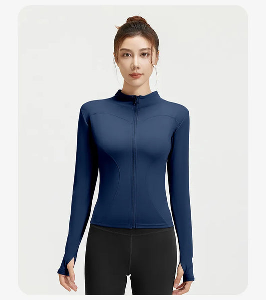 Slim Fit Zip-Up Long Sleeve Sports Jacket | Lightweight Stretch Workout Top for Yoga, Running & Training