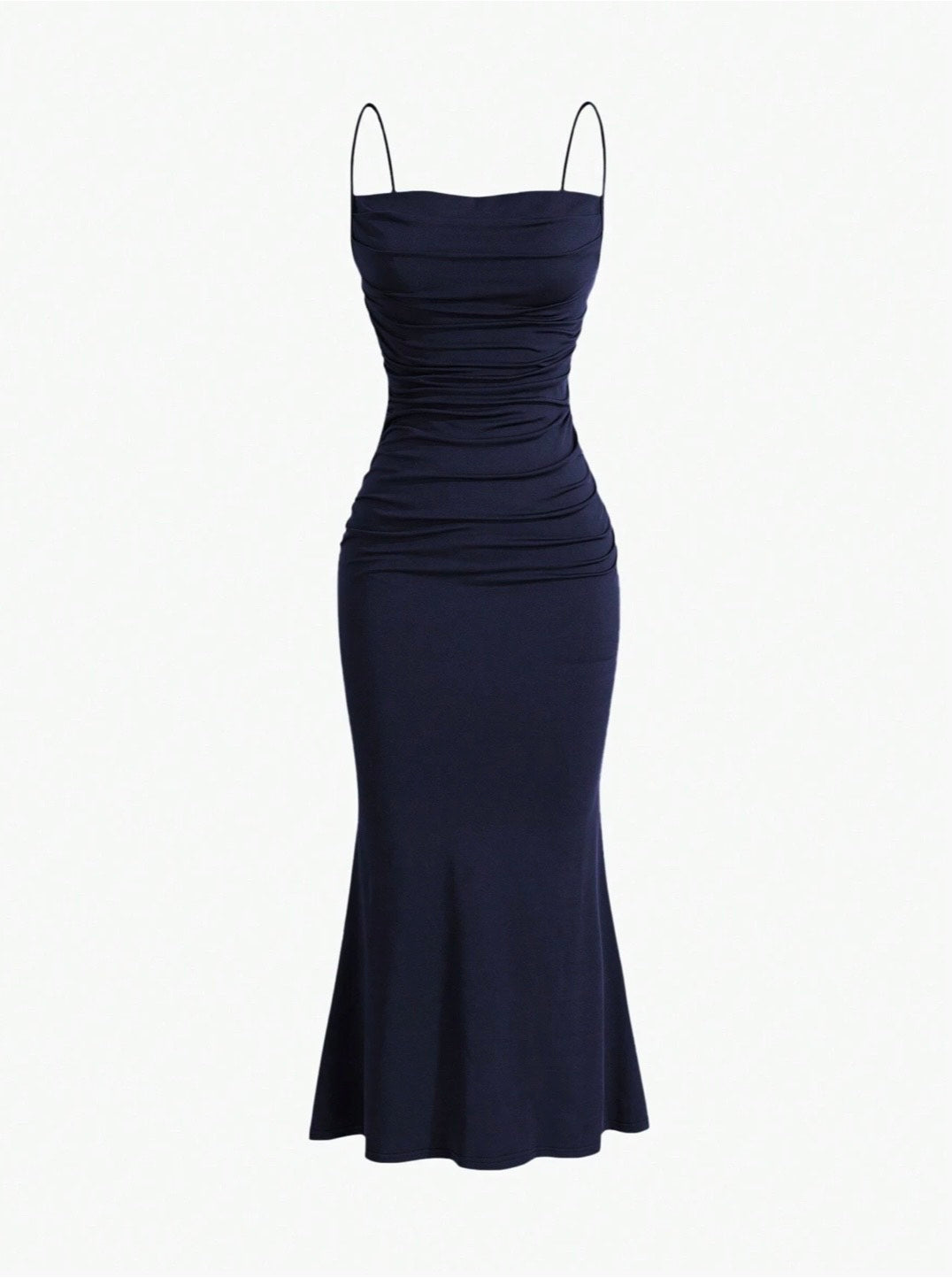Elegant Pleated Mermaid Cami Maxi Dress – Ruched Backless Slip Dress for Evening & Parties