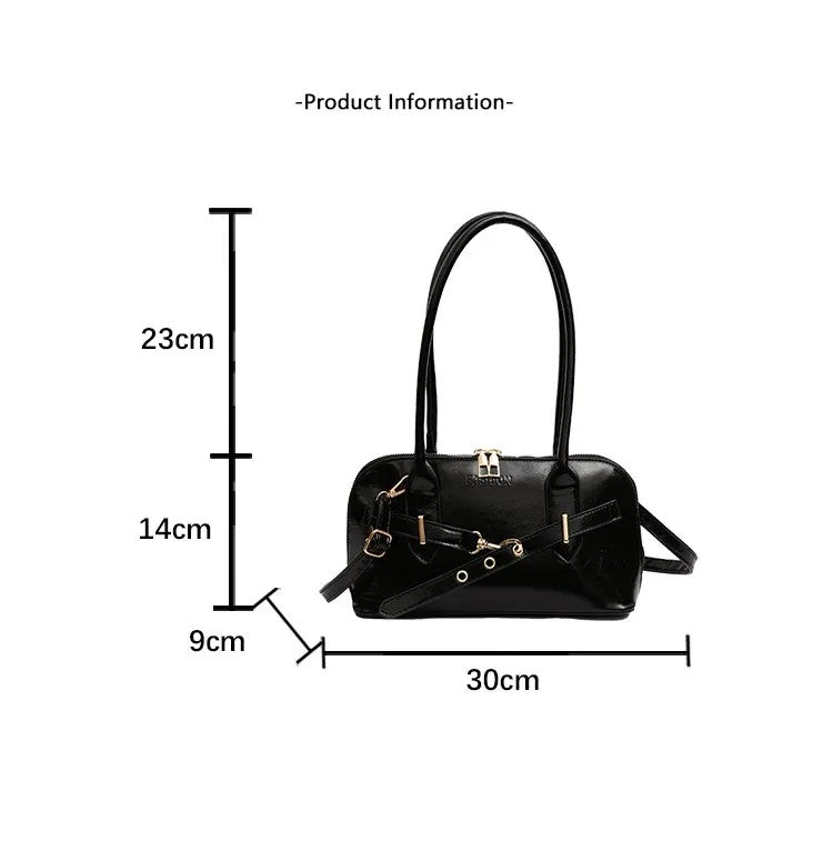Retro PU Leather Shoulder Bag – Large Capacity Underarm Bowling Style Handbag