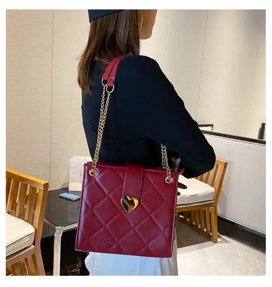 Soft PU Leather Shoulder Bag – Stylish Lock Handle, Solid Color, Casual Daily Tote
