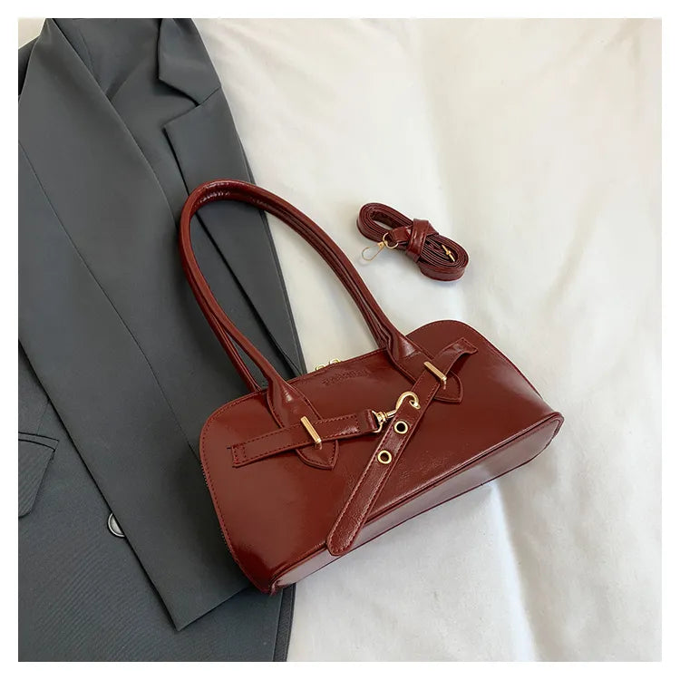 Retro PU Leather Shoulder Bag – Large Capacity Underarm Bowling Style Handbag