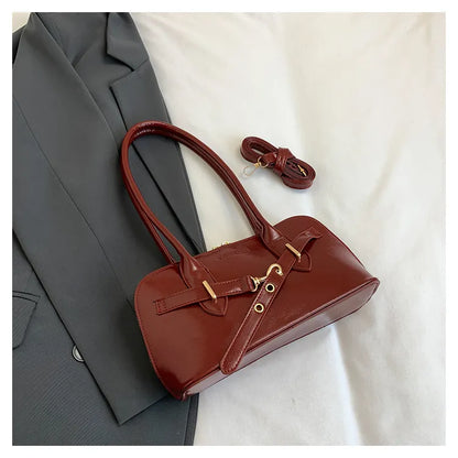 Retro PU Leather Shoulder Bag – Large Capacity Underarm Bowling Style Handbag