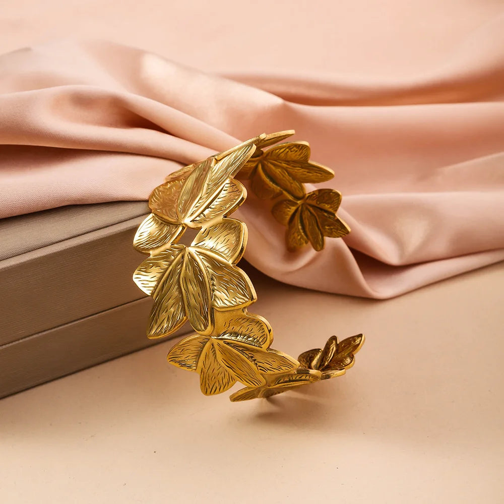 Golden Flower Open Cuff Bracelet | Elegant Floral Bangle Jewelry for Daily & Party Wear