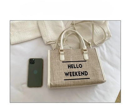 Women’s Canvas Shoulder Tote Bag – Stylish Letter Print, Large Capacity Travel & Student Bookbag