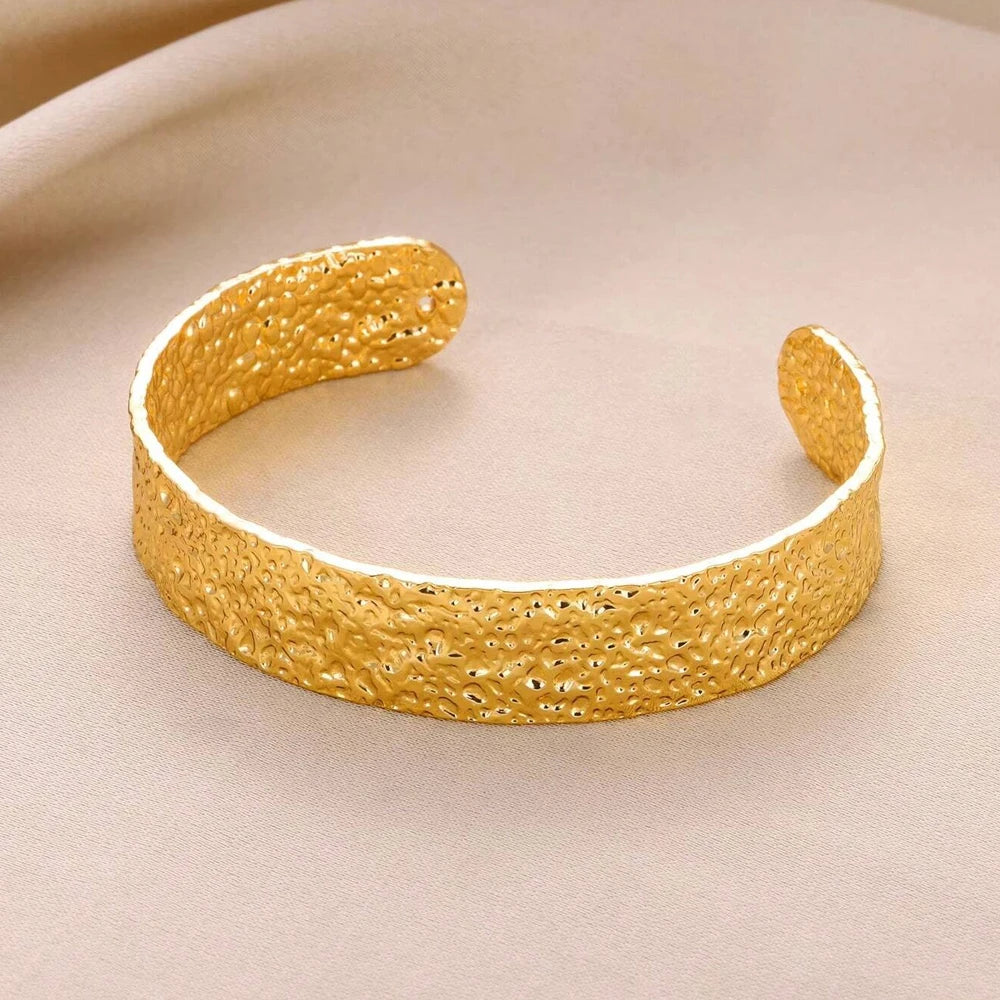 Hammered Gold Wide Cuff Bangle