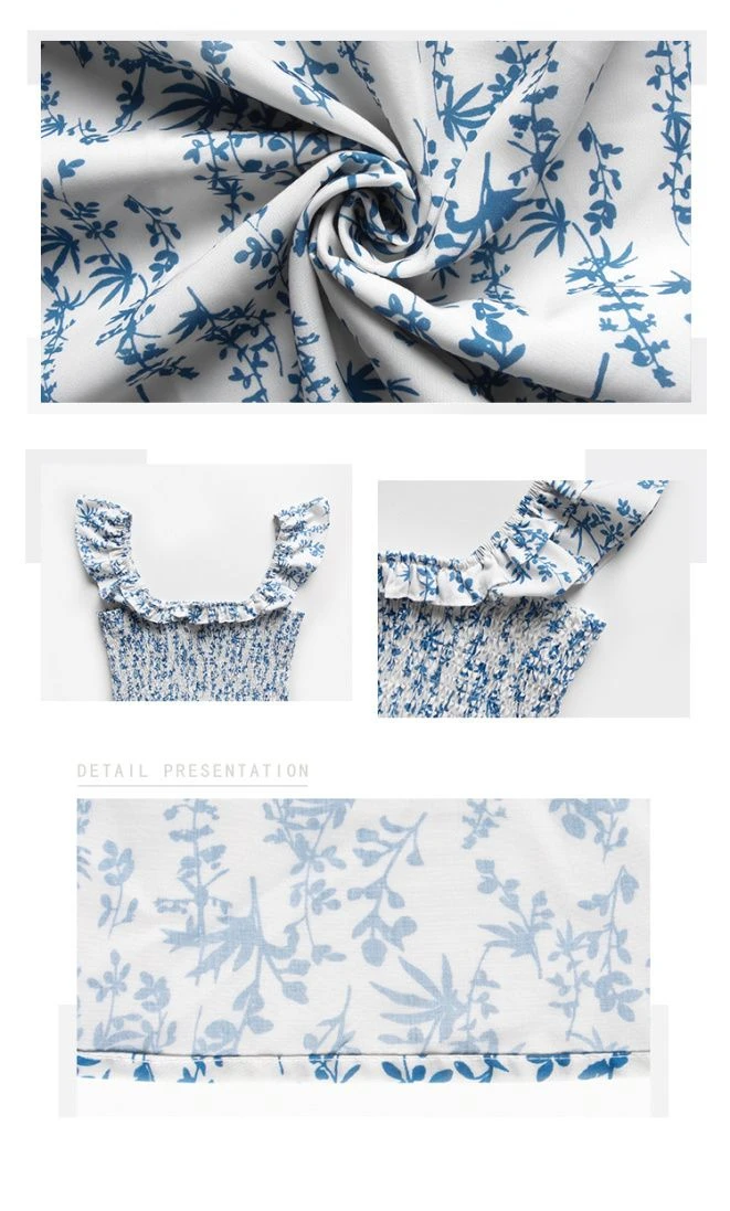 Blue Floral Ruffle Strap Cotton Maxi Dress – Casual Prairie Chic Style