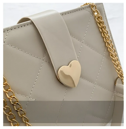 Soft PU Leather Shoulder Bag – Stylish Lock Handle, Solid Color, Casual Daily Tote
