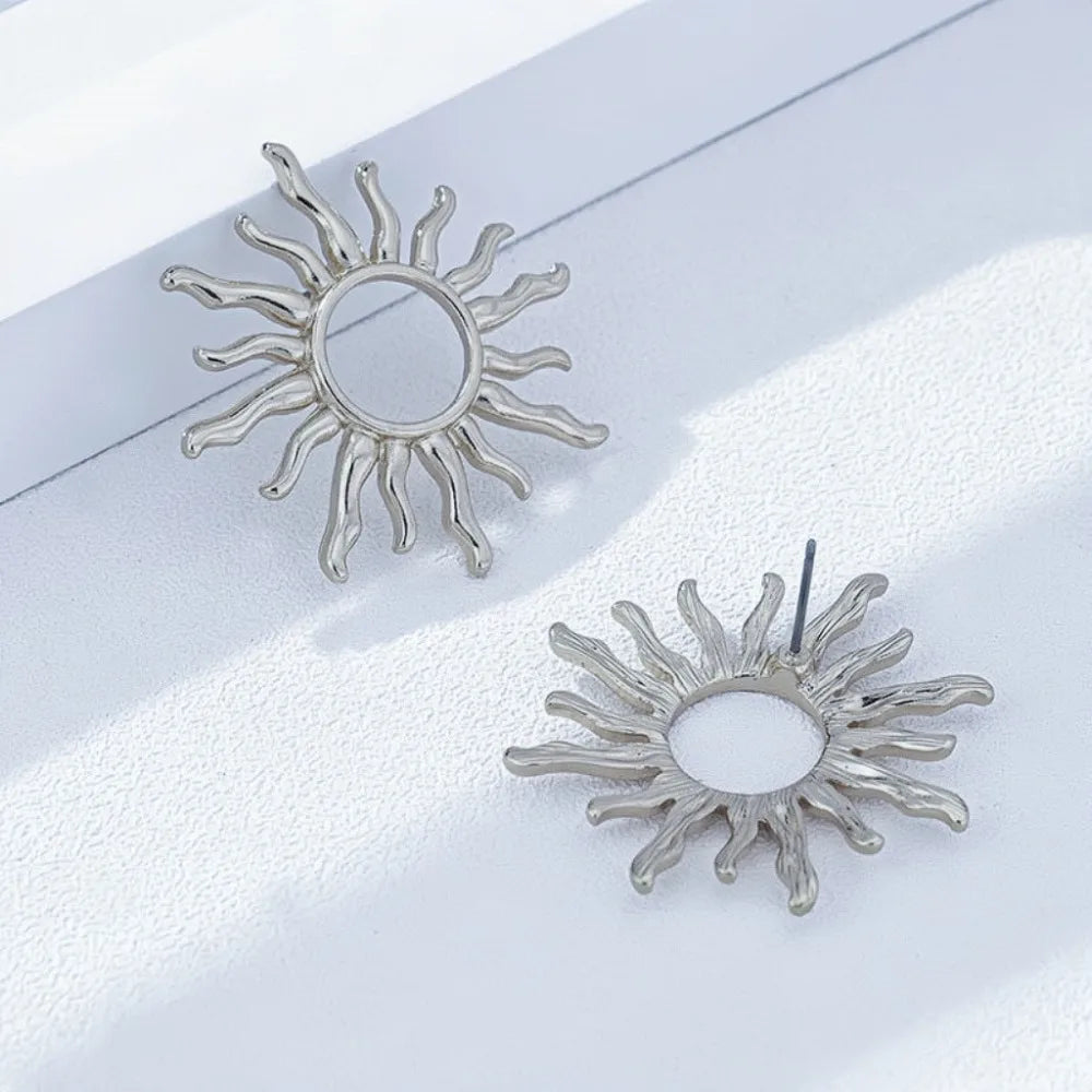 Trendy Sunflower Stud Earrings | Elegant Floral Metal Jewelry