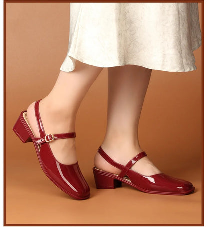 Vintage Mary Jane Block Heel Shoes for Women – Square Toe, Buckle Strap