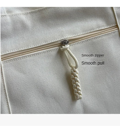 Large Capacity Canvas Tote Bag – Zipper Closure Shoulder Handbag, Soft Unisex Travel & Daily Carry Bag