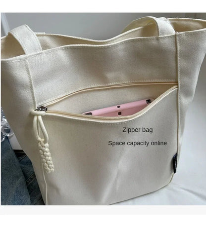 Large Capacity Canvas Tote Bag – Zipper Closure Shoulder Handbag, Soft Unisex Travel & Daily Carry Bag