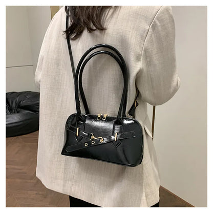 Retro PU Leather Shoulder Bag – Large Capacity Underarm Bowling Style Handbag