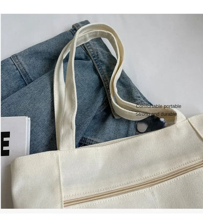 Large Capacity Canvas Tote Bag – Zipper Closure Shoulder Handbag, Soft Unisex Travel & Daily Carry Bag