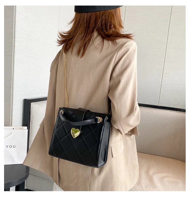 Soft PU Leather Shoulder Bag – Stylish Lock Handle, Solid Color, Casual Daily Tote