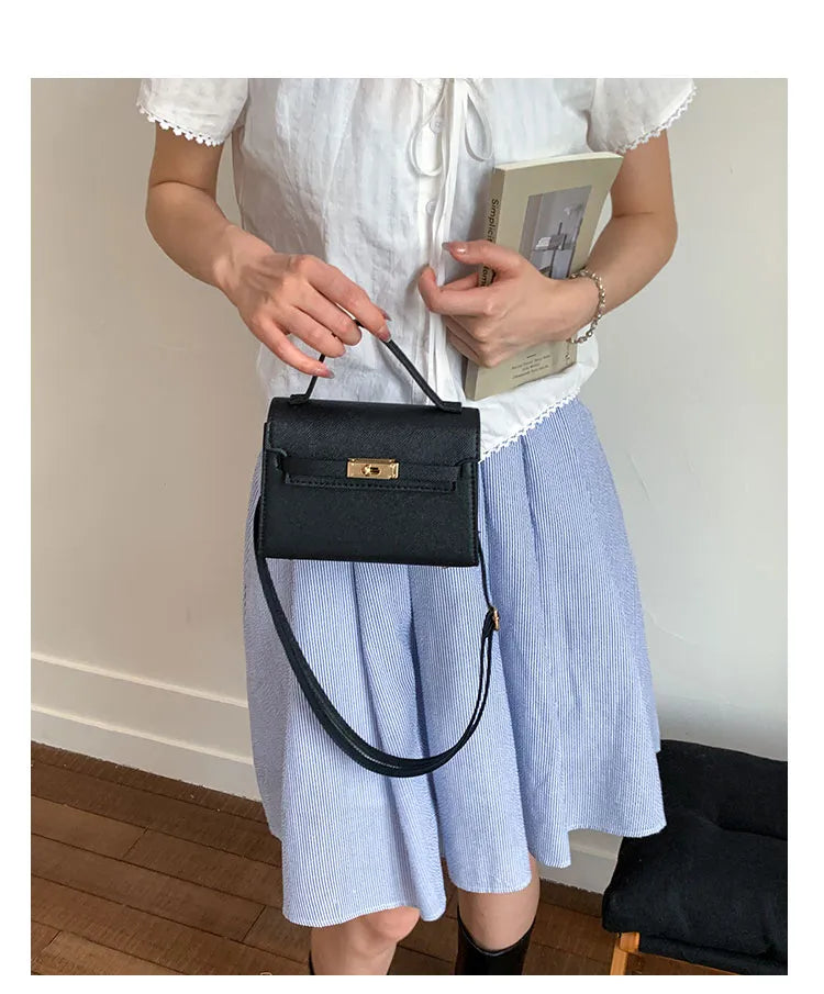 Square Crossbody Bag – Small Shoulder Belt Bag with Zipper & Lock Design