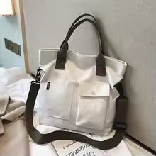 Canvas Shoulder Tote Bag – Solid Color Casual Satchel in Crossbody style