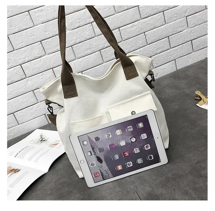 Canvas Shoulder Tote Bag – Solid Color Casual Satchel in Crossbody style