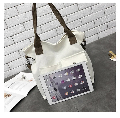 Canvas Shoulder Tote Bag – Solid Color Casual Satchel in Crossbody style