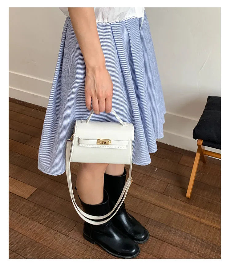 Square Crossbody Bag – Small Shoulder Belt Bag with Zipper & Lock Design