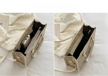 Women’s Canvas Shoulder Tote Bag – Stylish Letter Print, Large Capacity Travel & Student Bookbag