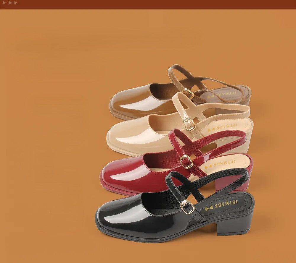 Vintage Mary Jane Block Heel Shoes for Women – Square Toe, Buckle Strap