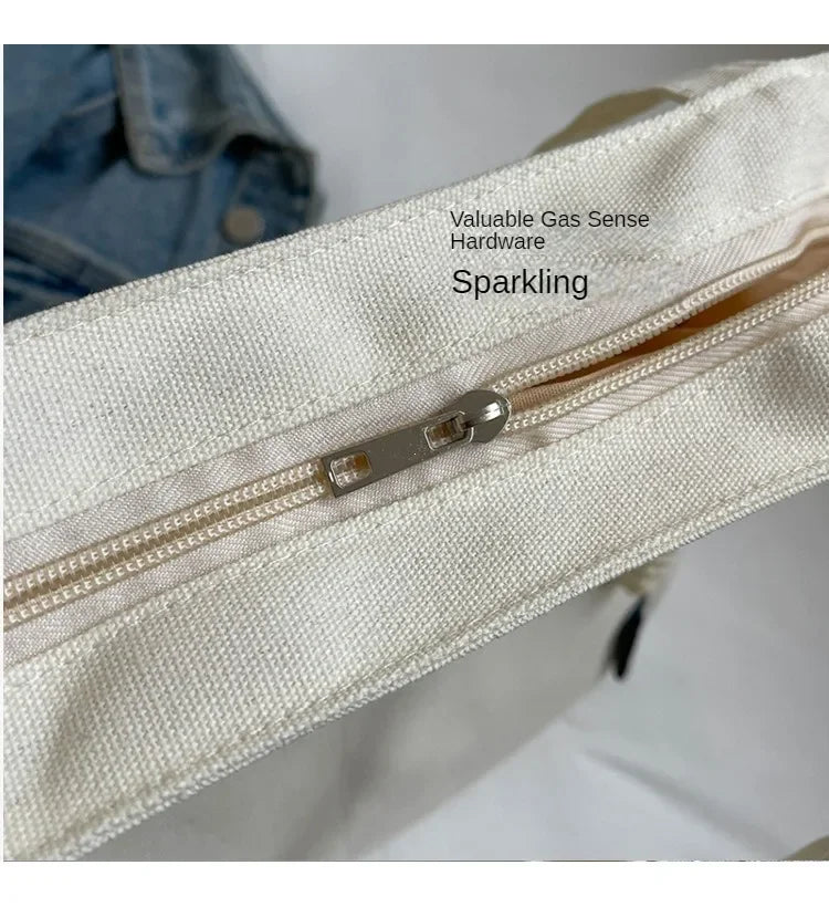 Large Capacity Canvas Tote Bag – Zipper Closure Shoulder Handbag, Soft Unisex Travel & Daily Carry Bag