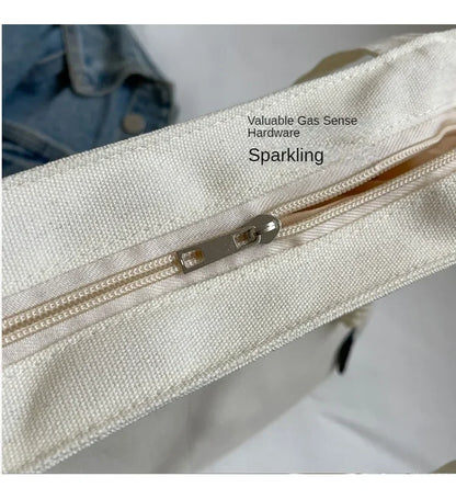Large Capacity Canvas Tote Bag – Zipper Closure Shoulder Handbag, Soft Unisex Travel & Daily Carry Bag