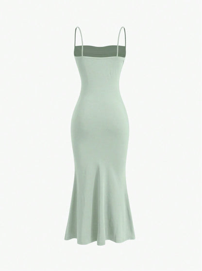 Elegant Pleated Mermaid Cami Maxi Dress – Ruched Backless Slip Dress for Evening & Parties