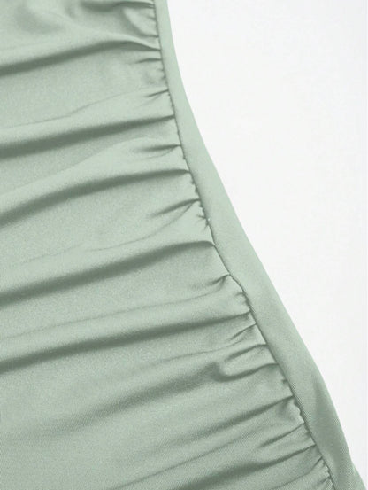 Elegant Pleated Mermaid Cami Maxi Dress – Ruched Backless Slip Dress for Evening & Parties