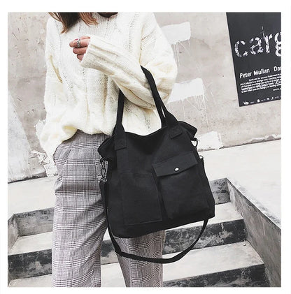Canvas Shoulder Tote Bag – Solid Color Casual Satchel in Crossbody style