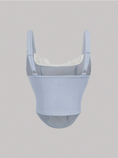 Retro Velvet Tank Top with Detachable Lace Collar & Bow – Elegant Party Camisole for Night Out or New Year Looks