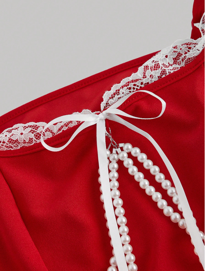 Plus Size Retro Velvet Tank Top with Detachable Lace Collar & Bow – Elegant Party Camisole for Night Out or New Year Looks
