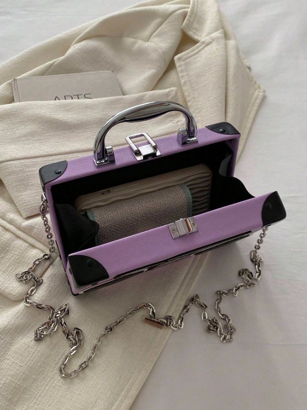 Mini Radio Shaped Box Bag – Trendy Graphic PU Leather Crossbody with Chain Strap | Street Style Statement Handbag