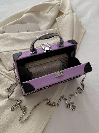 Mini Radio Shaped Box Bag – Trendy Graphic PU Leather Crossbody with Chain Strap | Street Style Statement Handbag