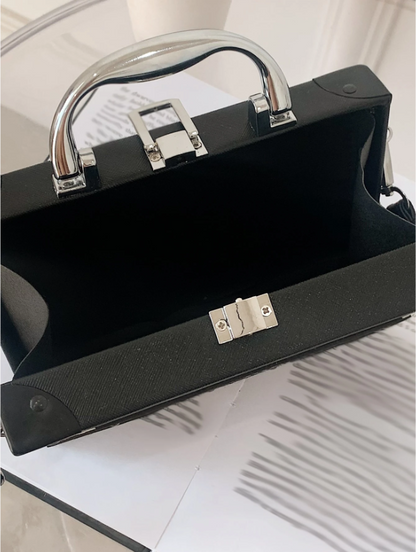 Mini Radio Shaped Box Bag – Trendy Graphic PU Leather Crossbody with Chain Strap | Street Style Statement Handbag