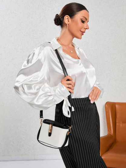 Minimalist Color Block Commuter Shoulder Bag – Lightweight PU Leather Satchel with Adjustable Strap for Office & Daily Use