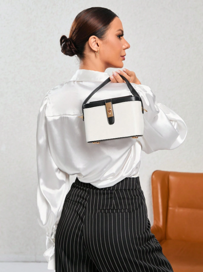 Minimalist Color Block Commuter Shoulder Bag – Lightweight PU Leather Satchel with Adjustable Strap for Office & Daily Use